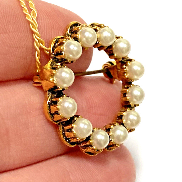 Vintage Tacoa Brooch Wreath Pin Goldtone Circle Pearl Beads Classic Mid Century - Picture 5 of 6